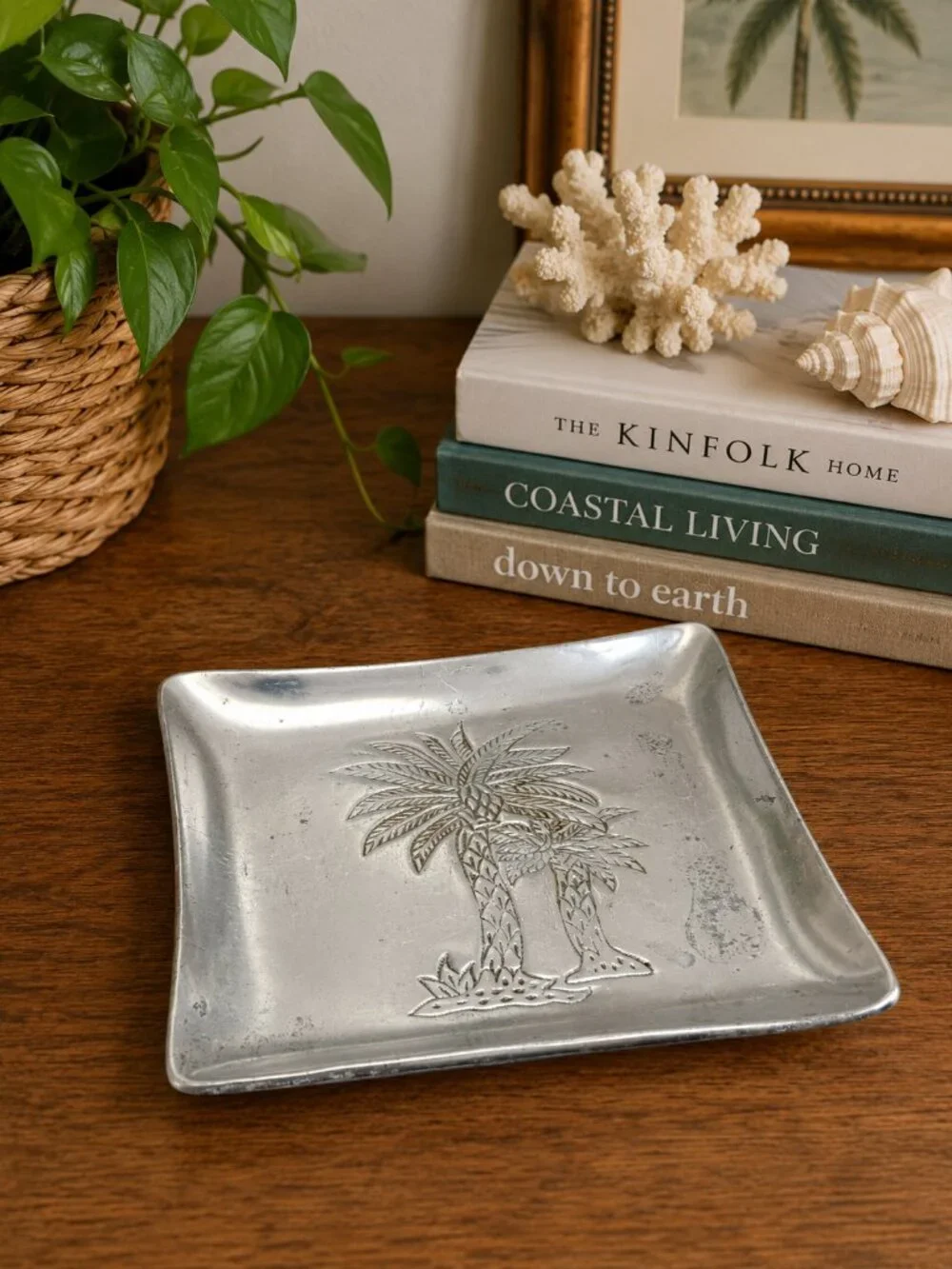 IHI India Square Aluminum Serving Tray Engraved Palm Trees 9